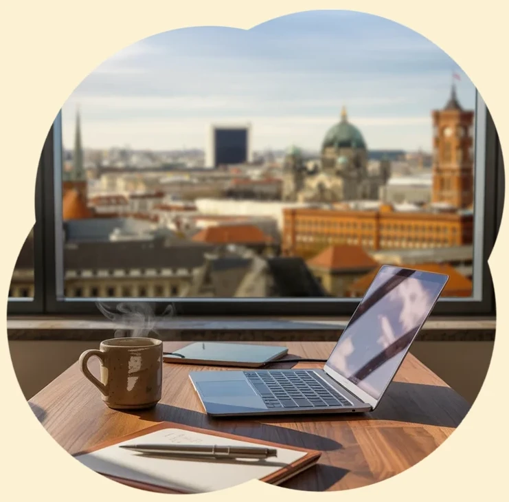 Internet-Service Berlin | Webdesign, Homepages, Firmen-Websites, Webhosting uvw. | Laptop vor Berliner Skyline